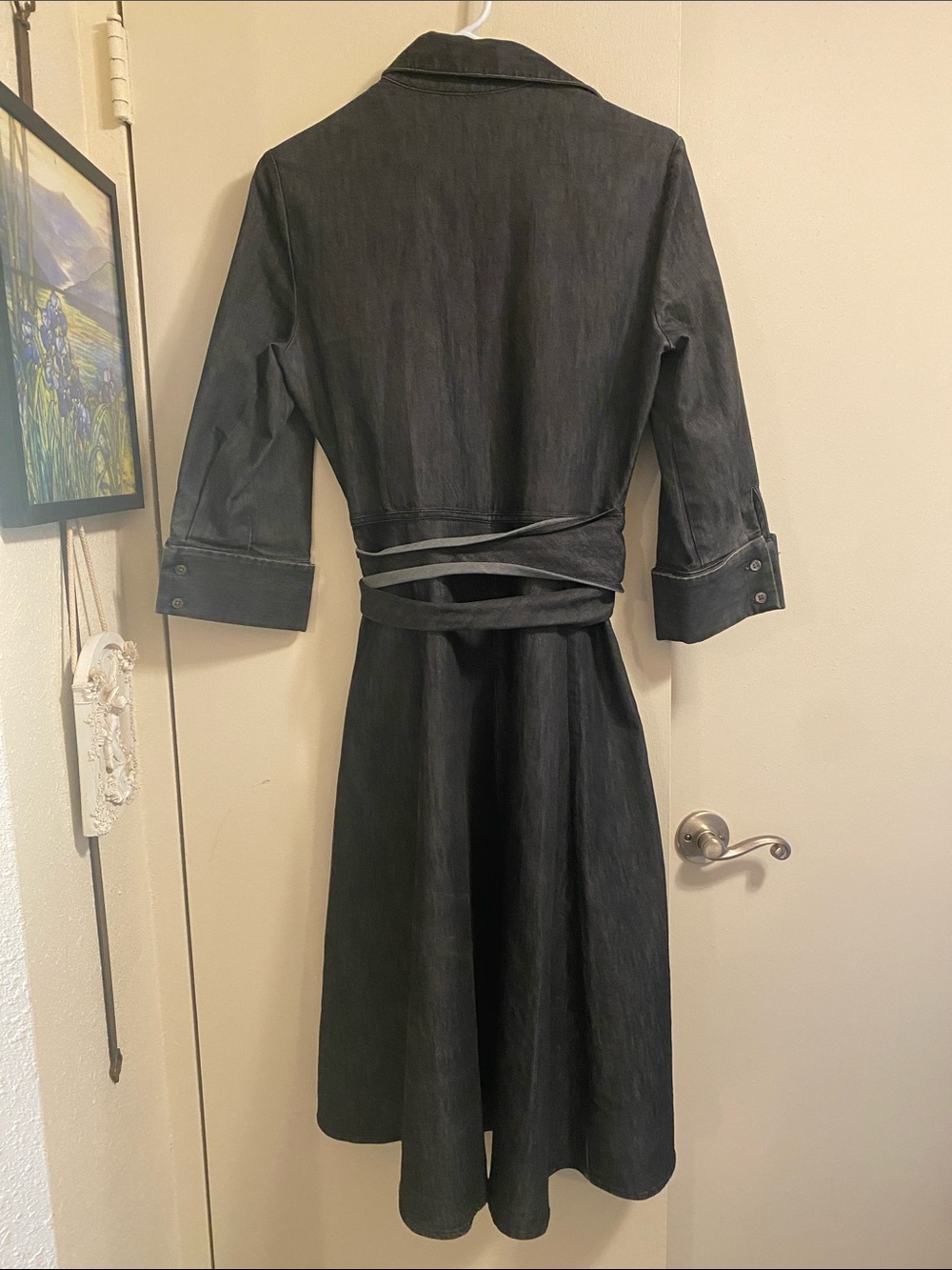 Kenneth Cole Reaction Dark Denim Wrap Midi Shirt Dress Heavy Denim Size 10 - Picture 3 of 15